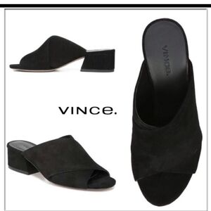 VINCE KARSEN BLACK SUEDE ITALIAN LEATHER MULES SLIDE SANDALS  SIZE 8‎